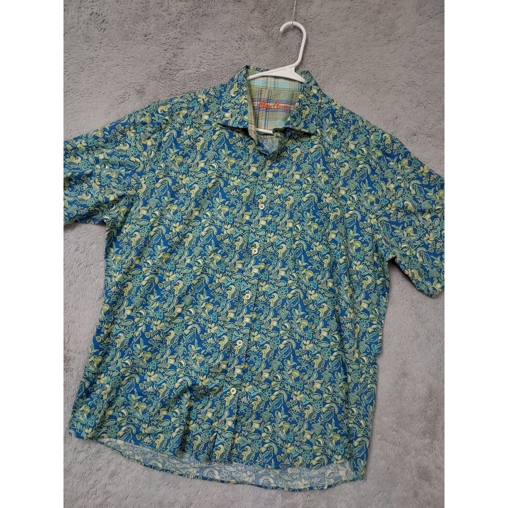 Alan Flusser Shirt Men Extra Large Paisley Floral Button Down Short Sleeve Club